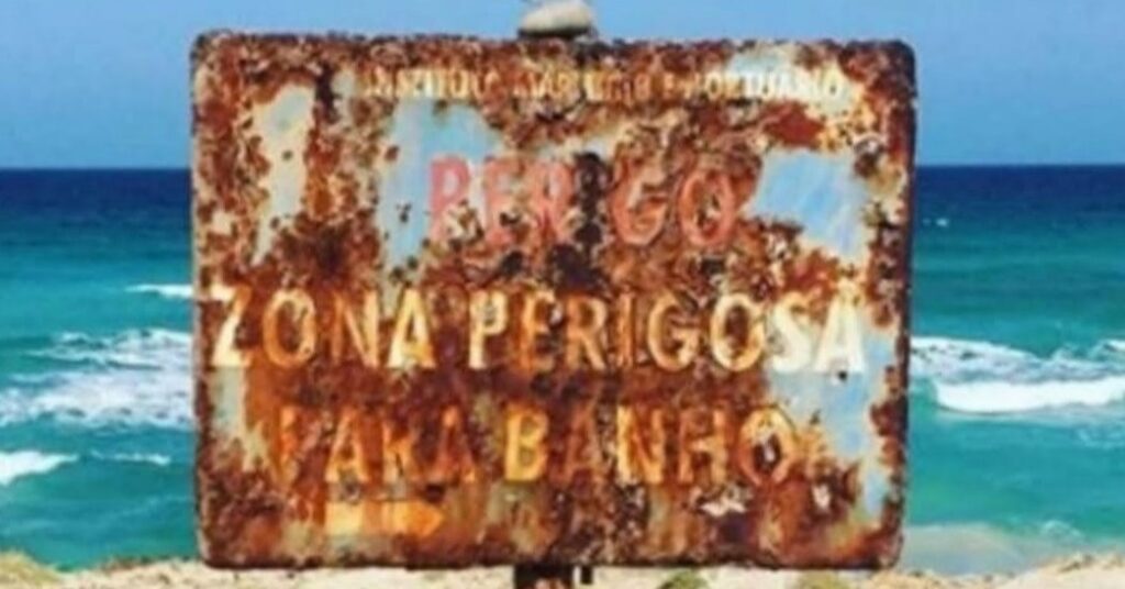 Zona de Perigo sign with Atlantic Ocean view in Boa Vista, Cape Verde